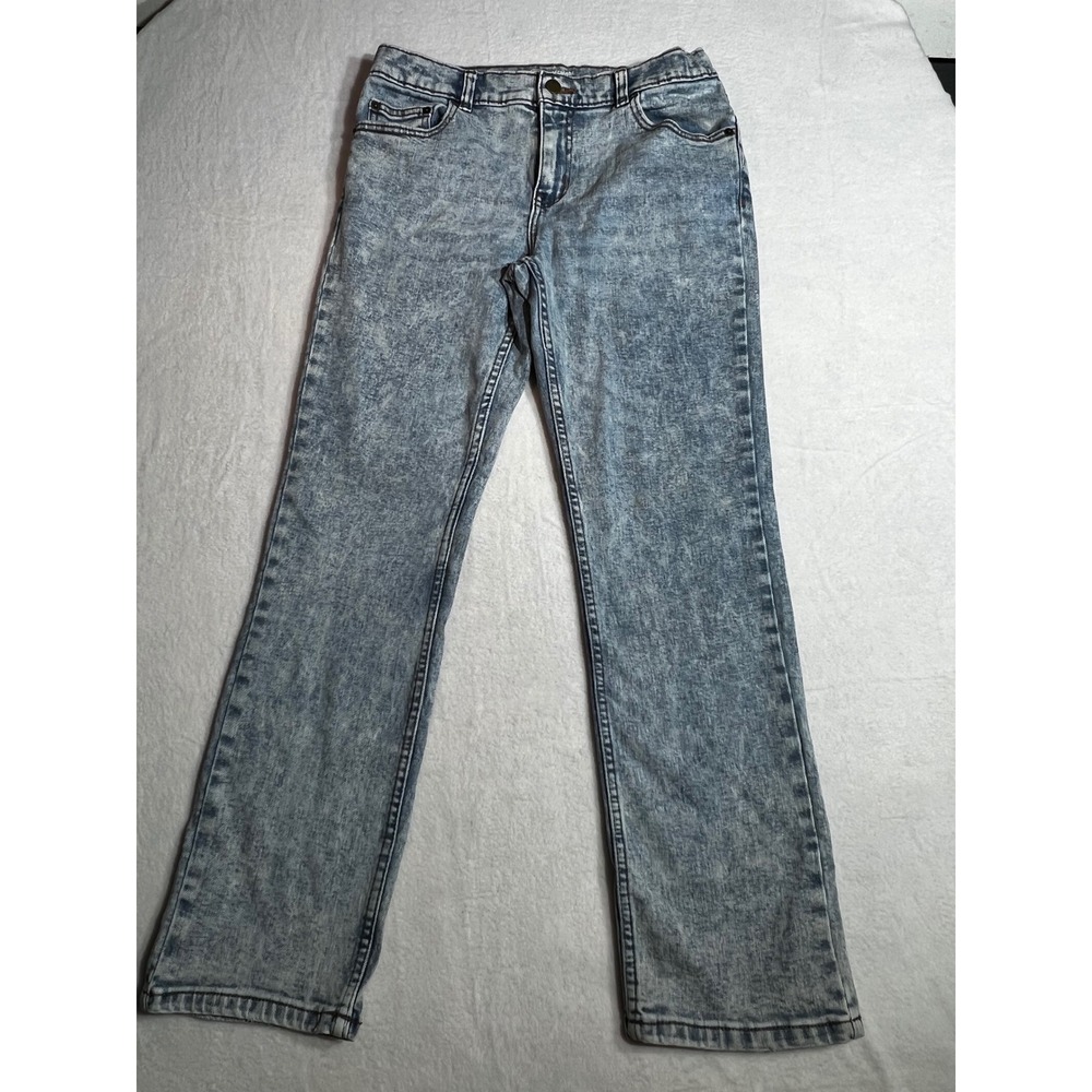 Wonder Nation girls Straight Leg Jeans Acid Wash Blue Size 14 Adjustable Waist